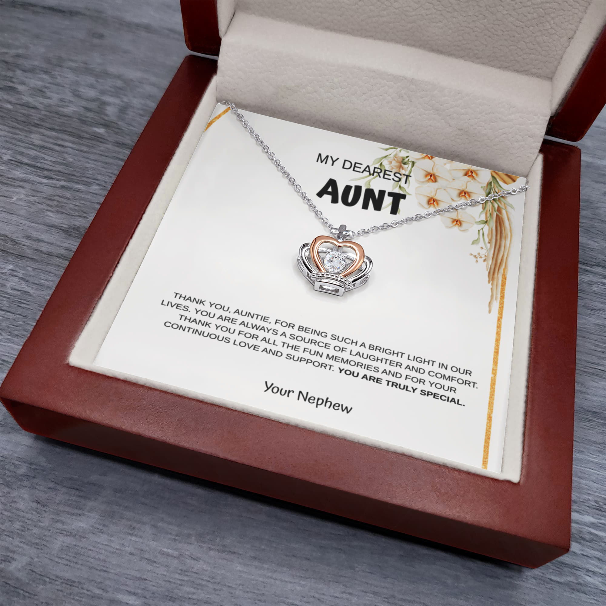 My dearest Aunt Crown Necklace From Nephew